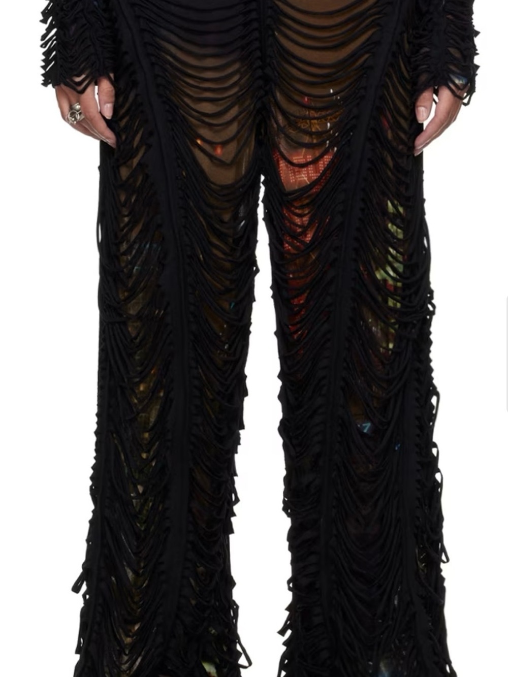 Jean Paul Gaultier Black Sheer Fringe Flared Trousers